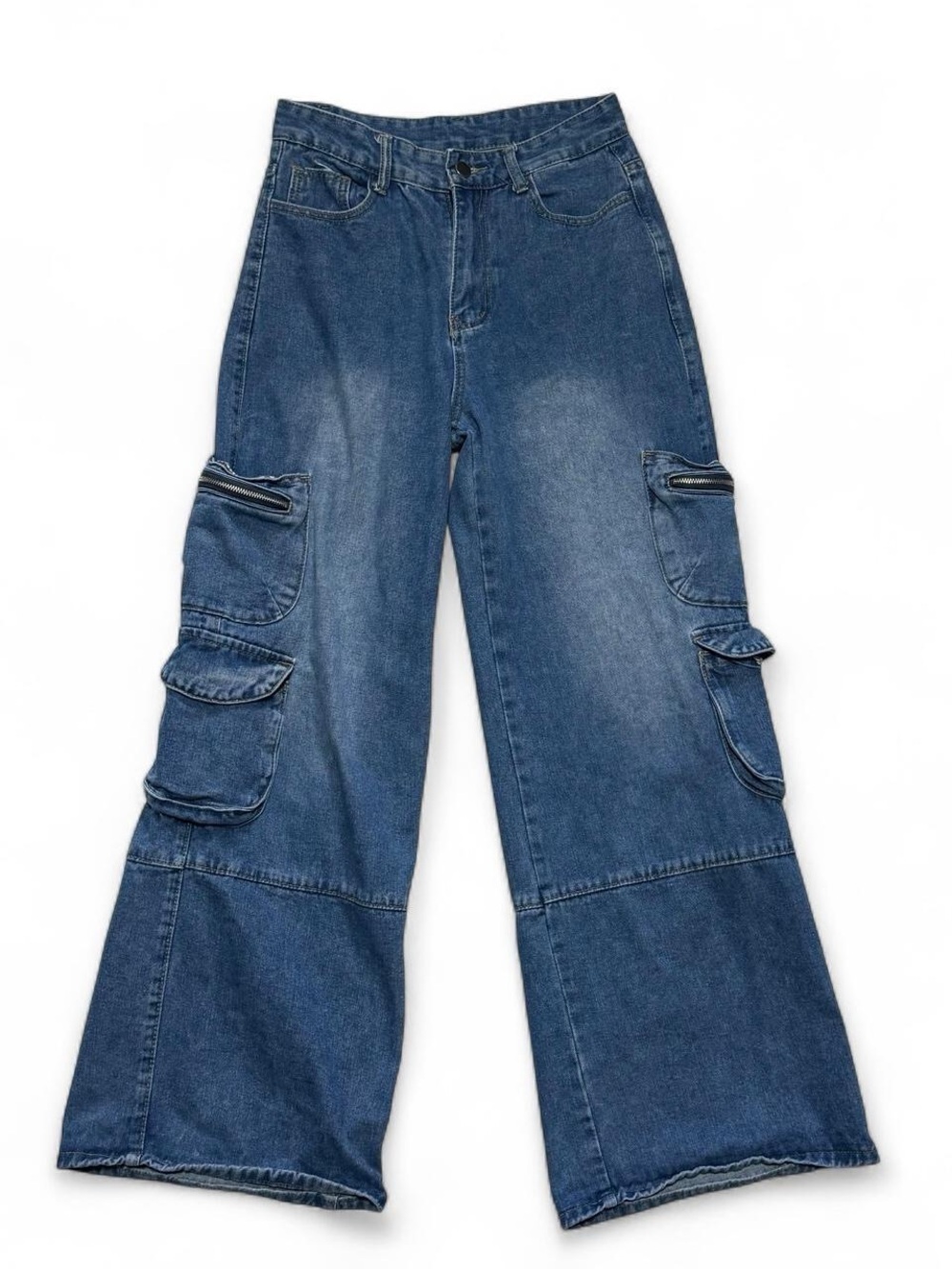 Romwe Wide Leg Grunge Zip Cargo Jeans Oversized Pockets Utility Size 6
